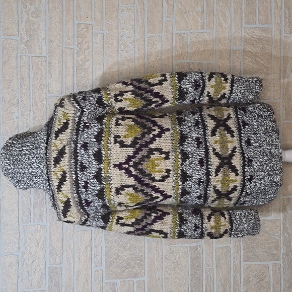 Eddie Bauer Hand Knit Wool Alpaca Cardigan Sweater Jacket Size L Chunky Cozy - Picture 3 of 11